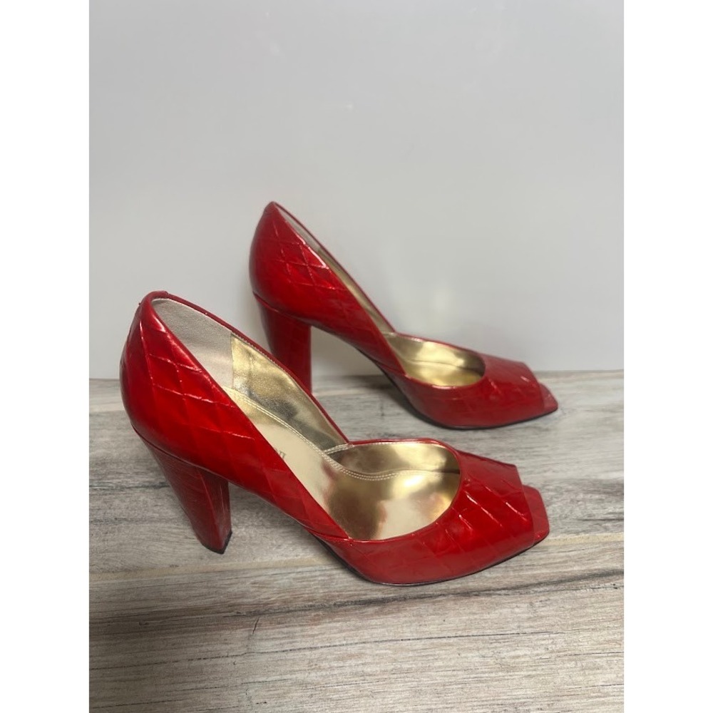 Enzo Angiolini Pumps Women 7M Red Patent Croc Embossed Peep Toe Y2K Heels Pinup